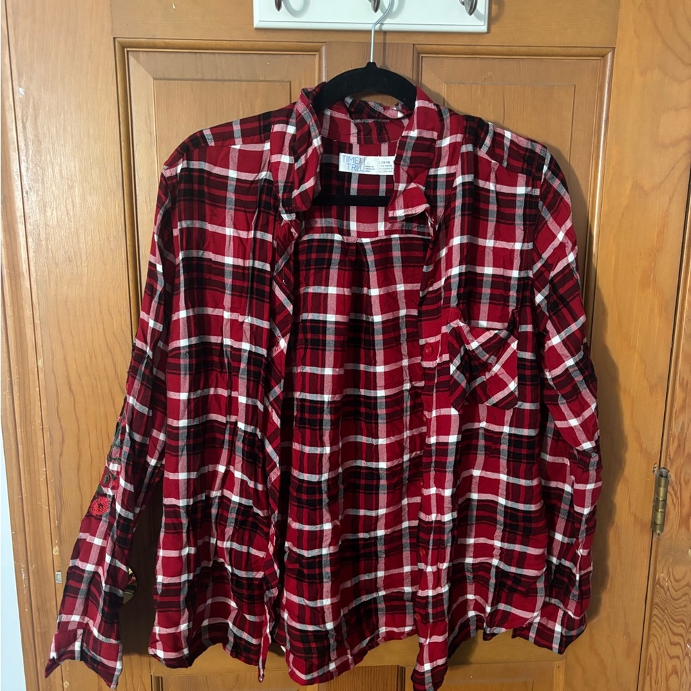 Time and Tru Red and Black Plaid Shirt